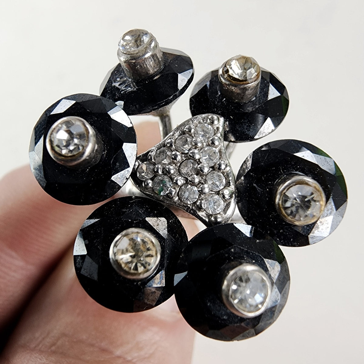 Vintage Soviet Cluster Cocktail Ring Size 7 Sterling Silver 925 Vintage