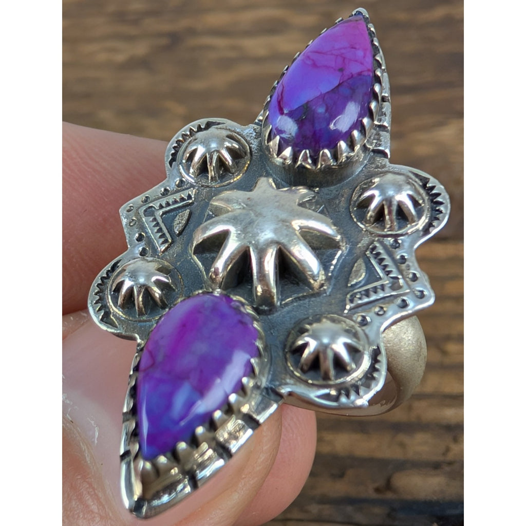 Purple Mohave Turquoise Stamped Sterling Silver 925 Adjustable Ring Size 6 to 11