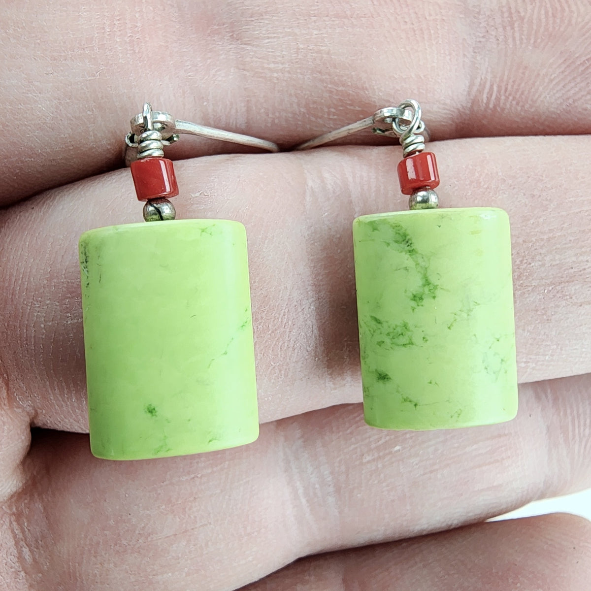 Lime & Blue Howlite Turquoise Bracelet & Earring Set Sterling Silver 925