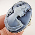 Hand Carved Agate Cameo Ring Size 8 1/4 Sterling Silver 925 Vintage