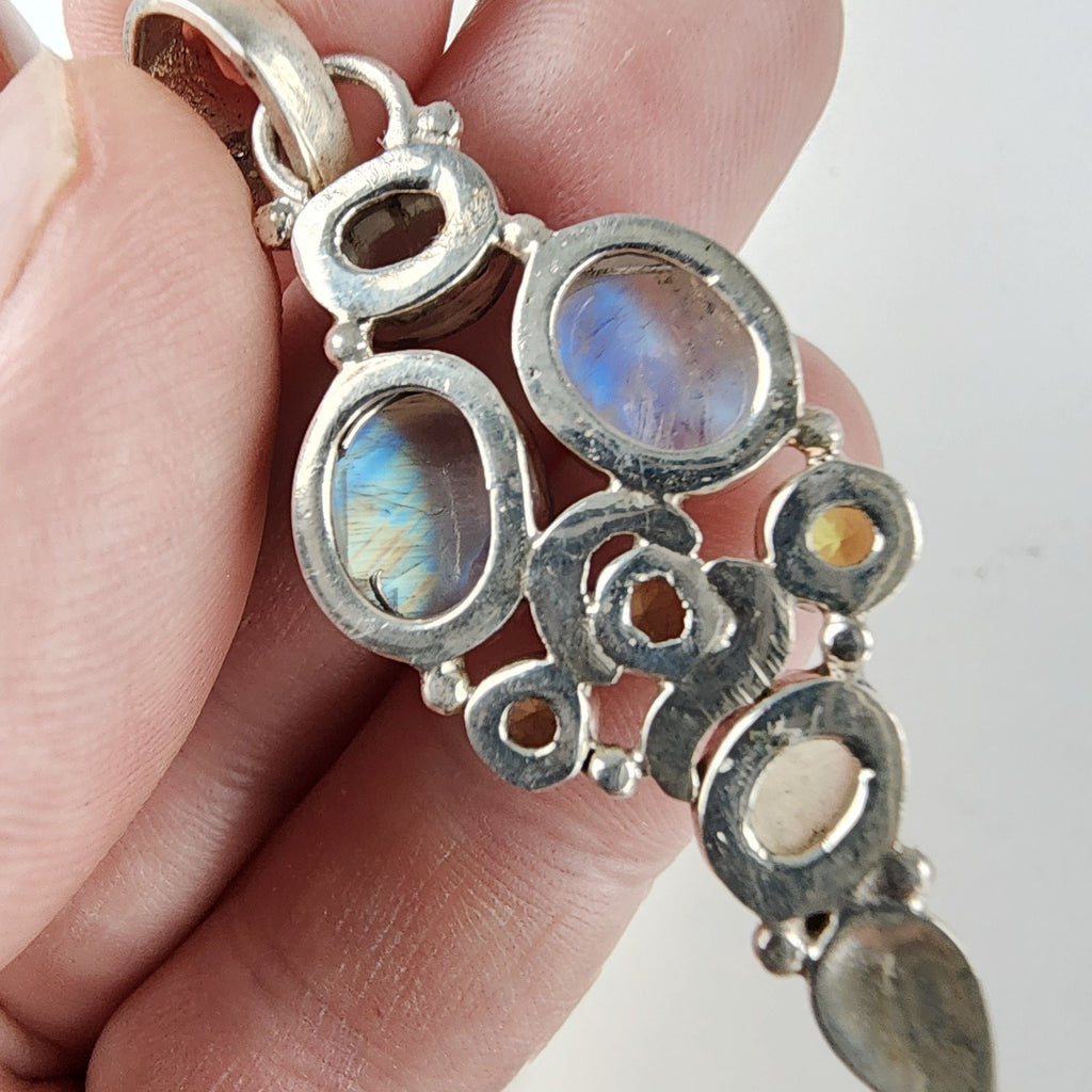 Rainbow Moonstone & Peridot Sterling Silver 925 Pendant Vintage