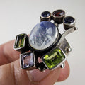 Rainbow Moonstone Gemstone Cluster Ring Size 6 3/4 Sterling Silver 925 Vintage