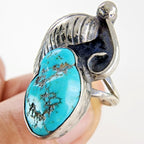 ME Chavez Turquoise Sterling Silver Ring Size 8 Navajo Native Old Pawn