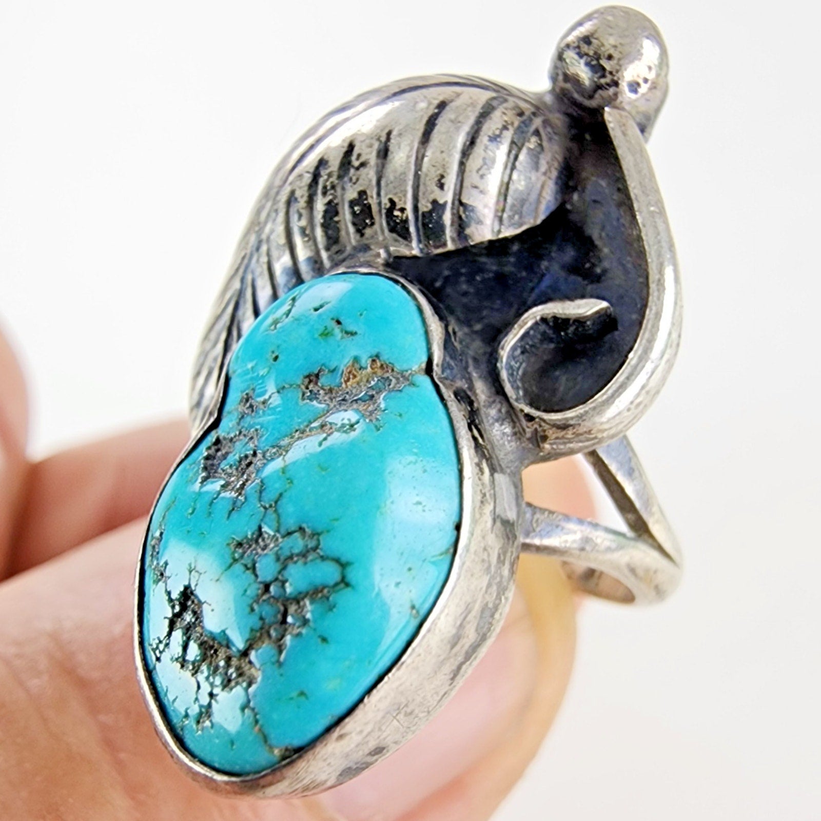 ME Chavez Turquoise Sterling Silver Ring Size 8 Navajo Native Old Pawn