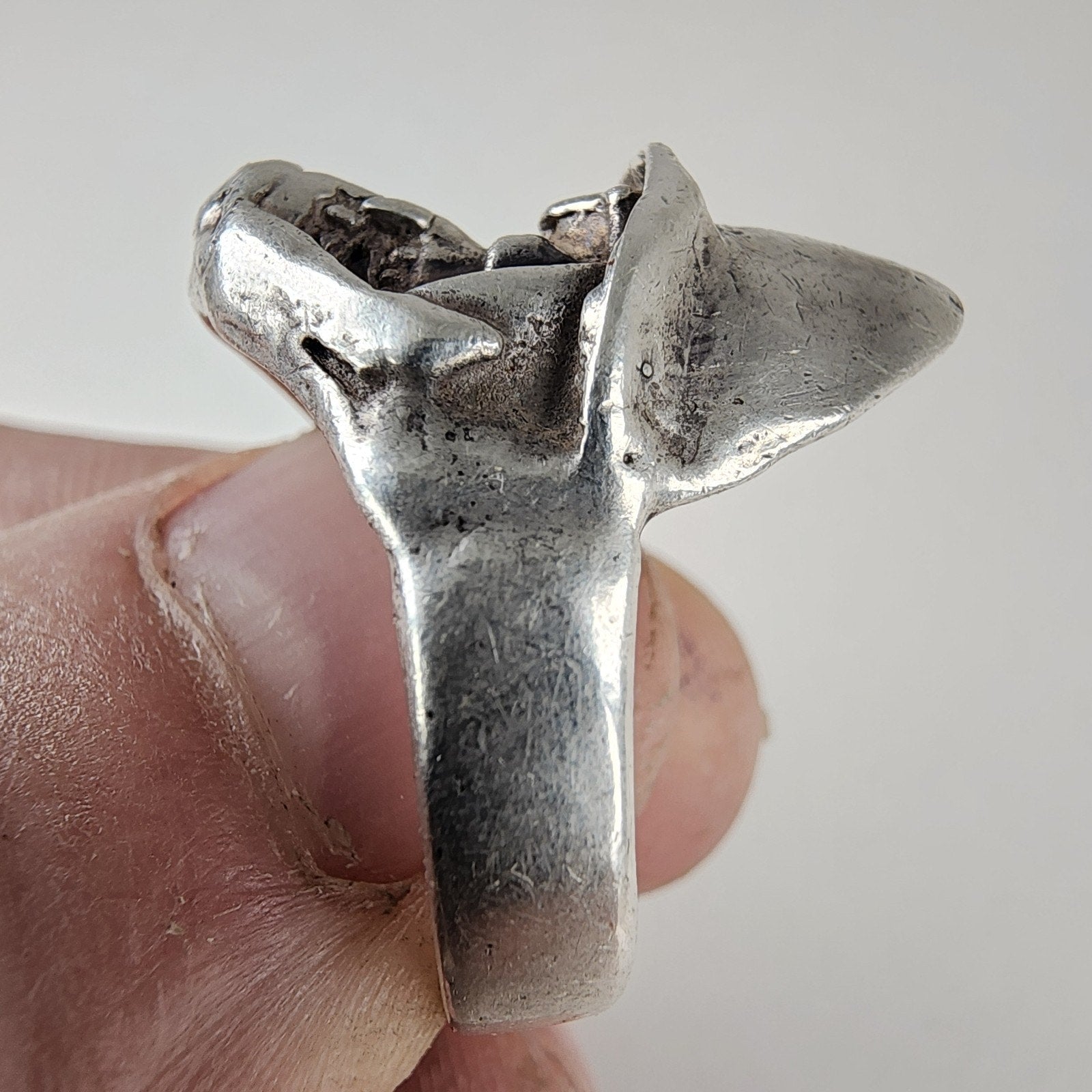 Skull Biker Ring Size 9 1/4 Sterling Silver 925 Vintage Police Helmet