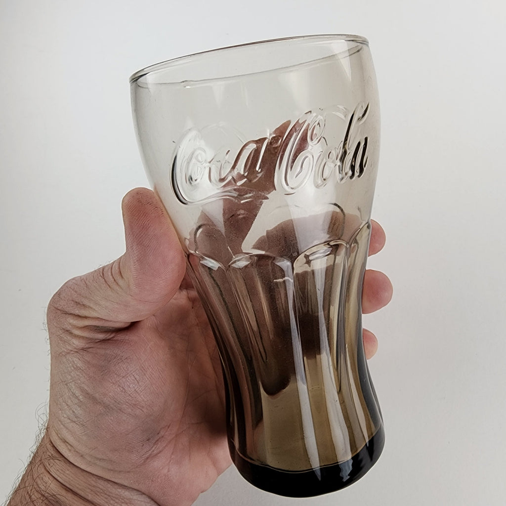 6" Tall Coca Cola Smoked Promo Glass Tumbler Light Brown Vintage