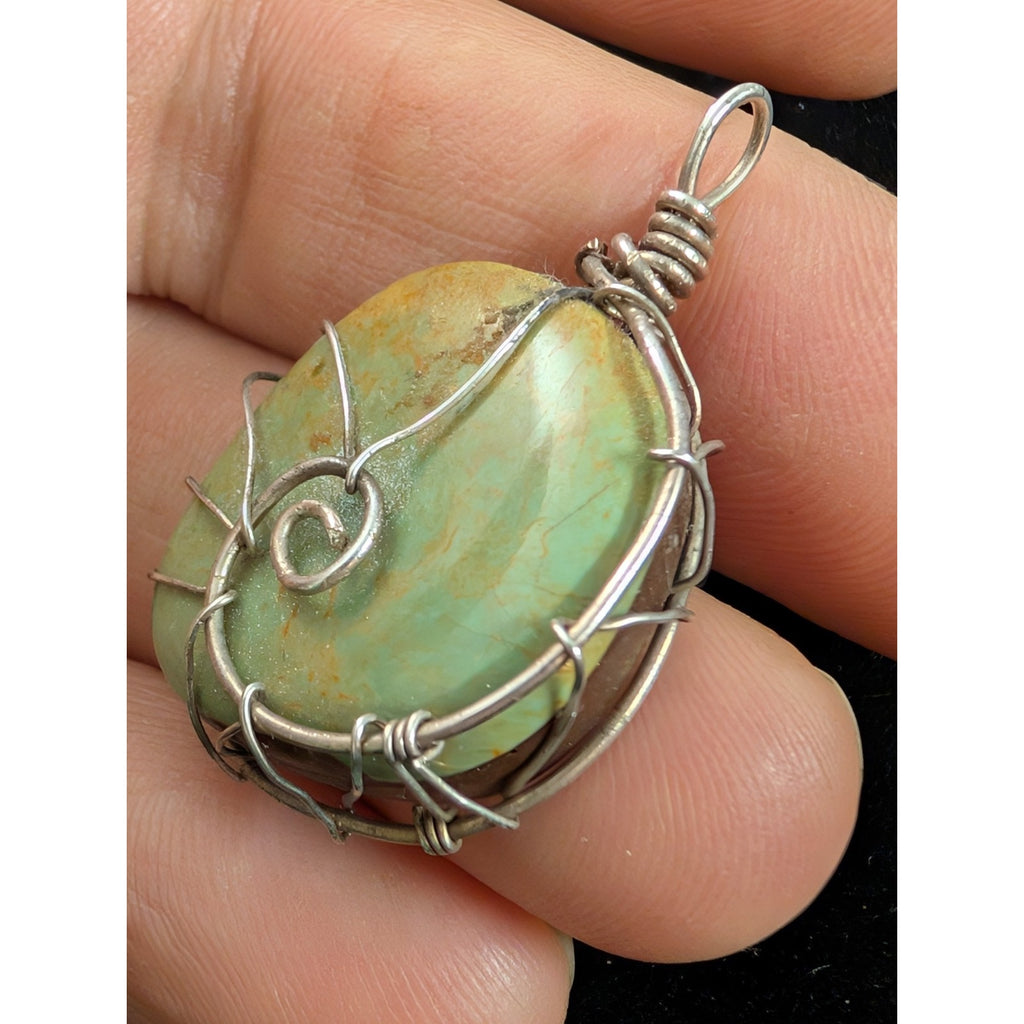 GREEN TURQUOISE Wire Wrap Sterling Silver 925 Pendant