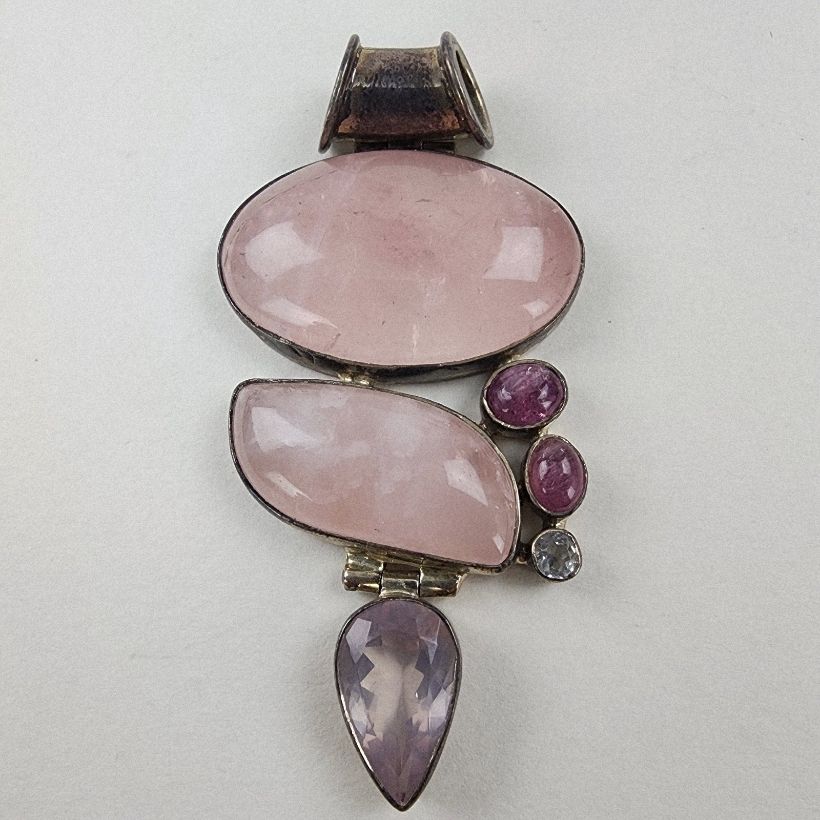 Amethyst & Rose Quartz Boho Sterling Silver 925 Pendant Vintage