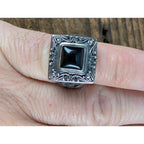 Vintage Bali Black Onyx Sterling Silver 925 Ring Size 7