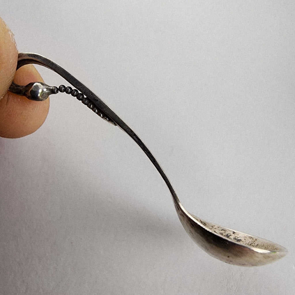 Georg Jensen Style Hand Hammered Salt Cellar with Spoon Sterling Silver 925