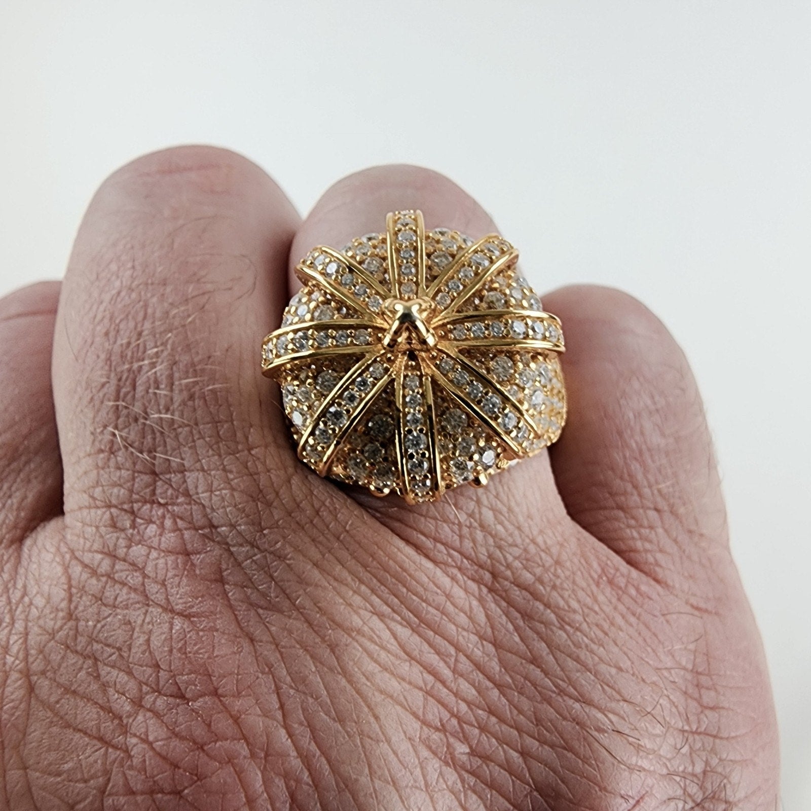 Moissanite Crown Sterling Silver 925 Ring Size 12 Gold Finish New 20g Iced Out