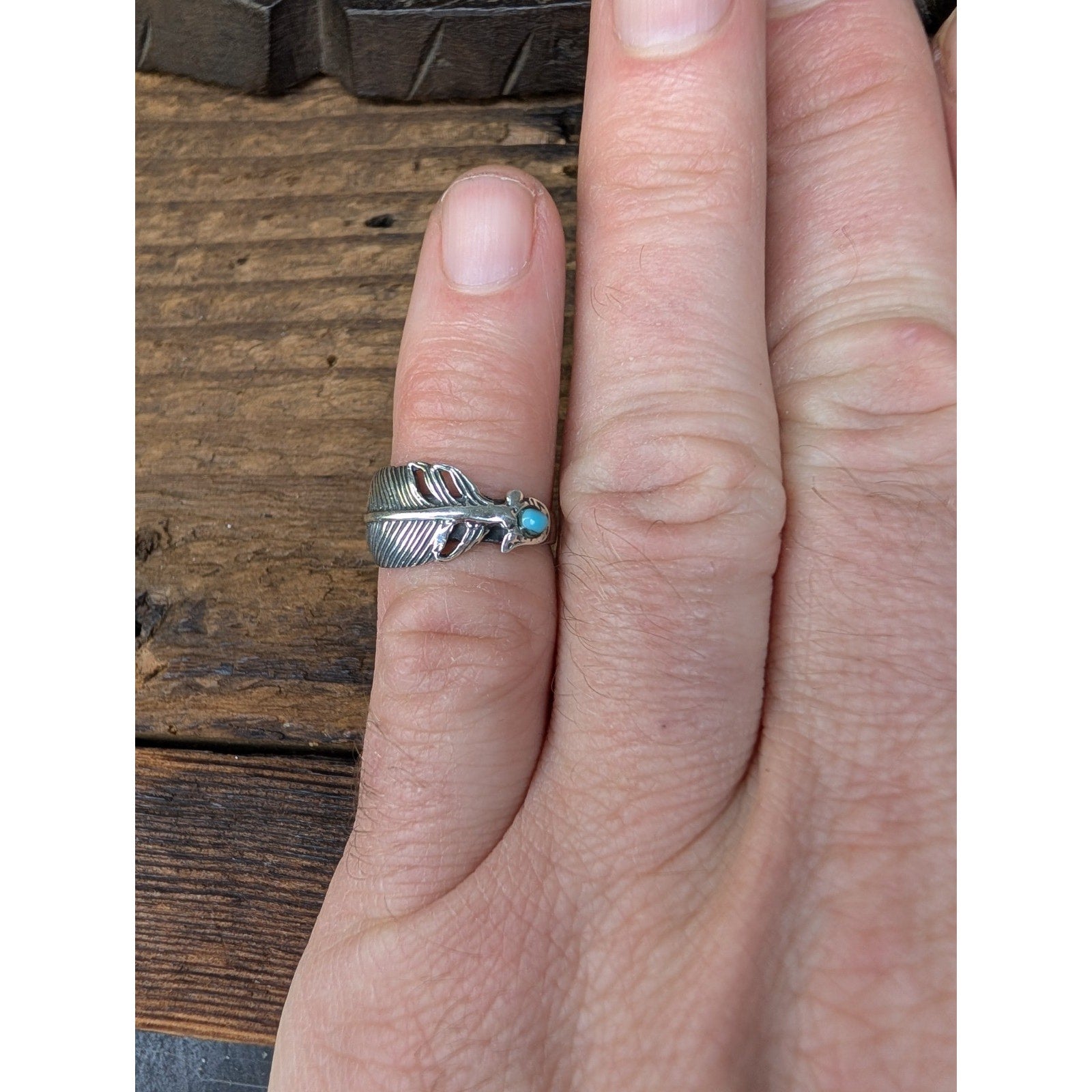 Turquoise Feather Sterling SIlver 925 Ring Size 5 1/2 Southwestern