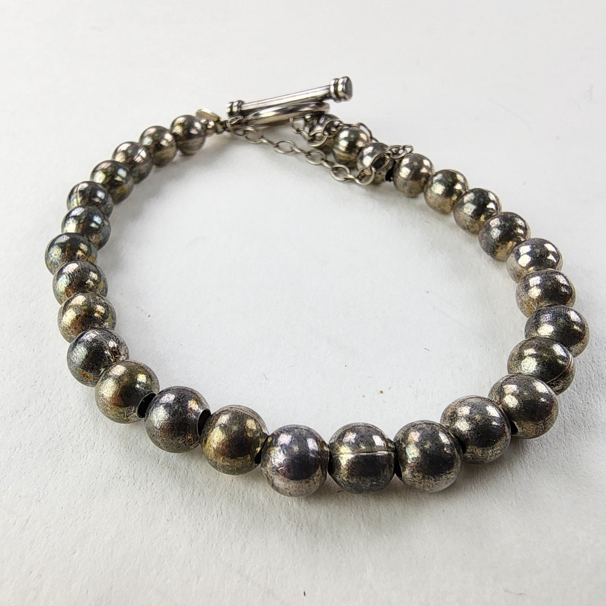 7 1/2" Silpada 6mm Ball Sterling Silver 925 Beaded Bracelet Vintage