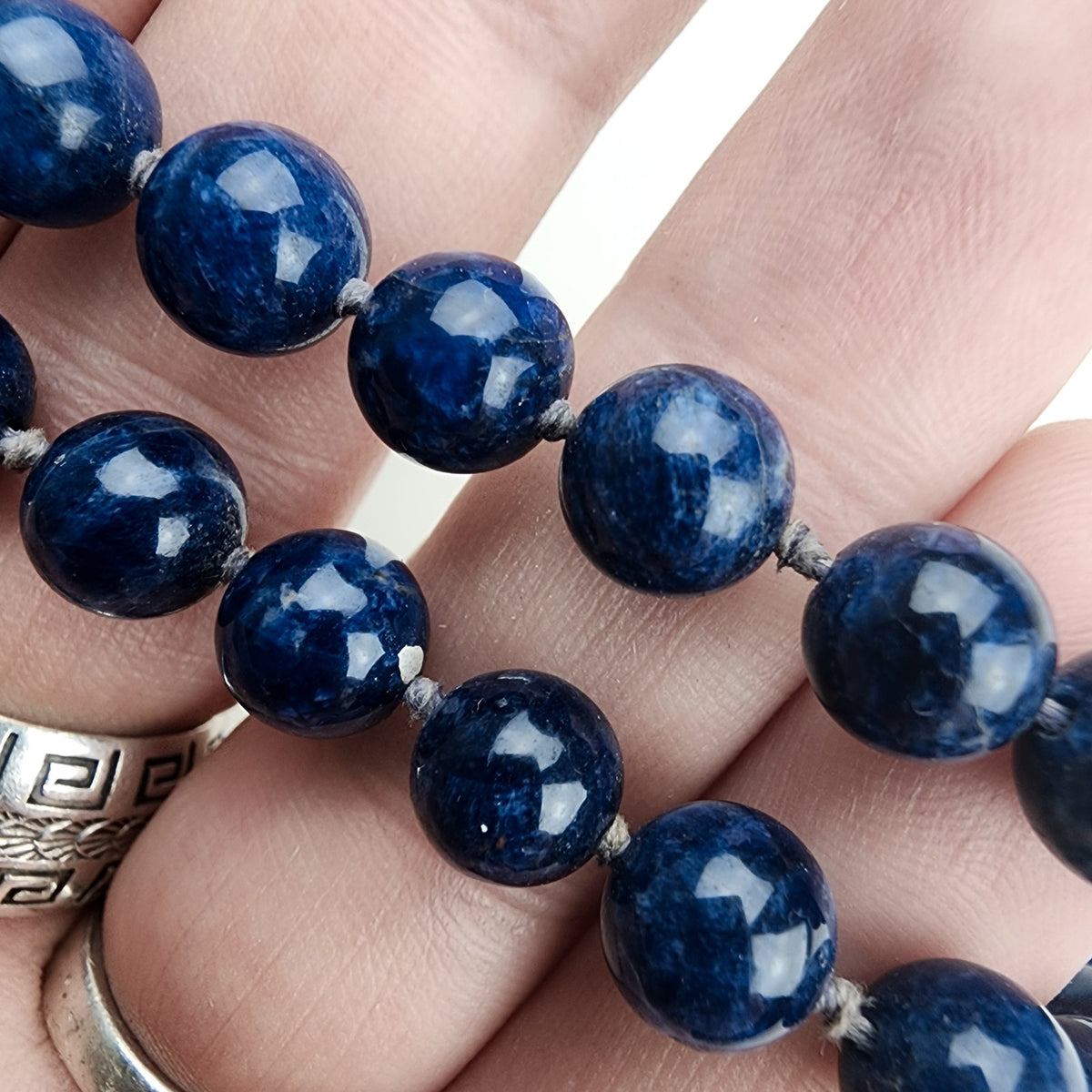 Vintage 27" Lapis Lazuli 8mm Beaded Ball Necklace with 10K White Gold Clasp