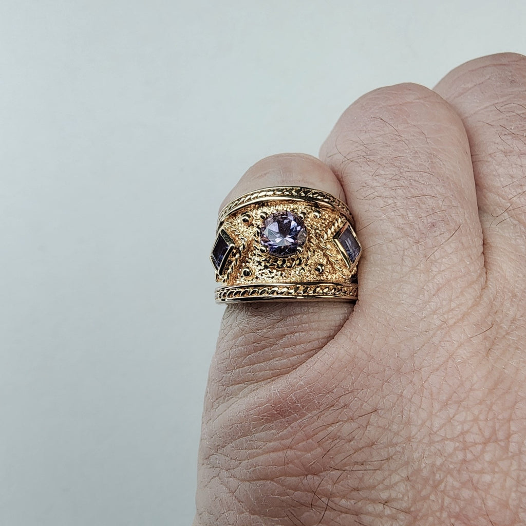 Textured Amethyst Band Ring Size 7 Sterling Silver 925