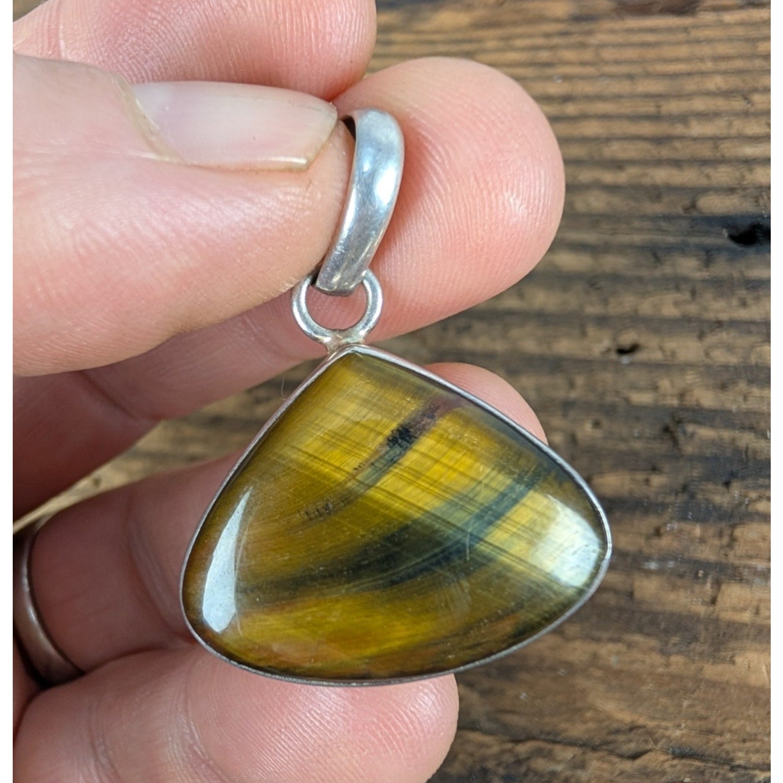Vintage Tigers Eye Sterling Silver 925 Triangular Pendant