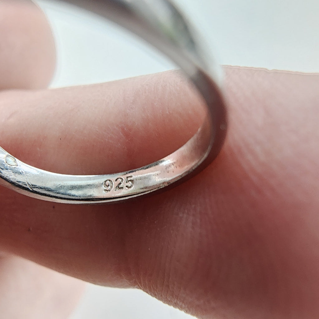 Modernist Opal Inlay Wave Ring Size 6 3/4 in Sterling Silver 925