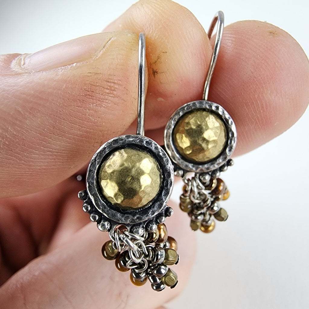 Silpada Beaded Shield Earrings Sterling Silver 925 & Brass Vintage