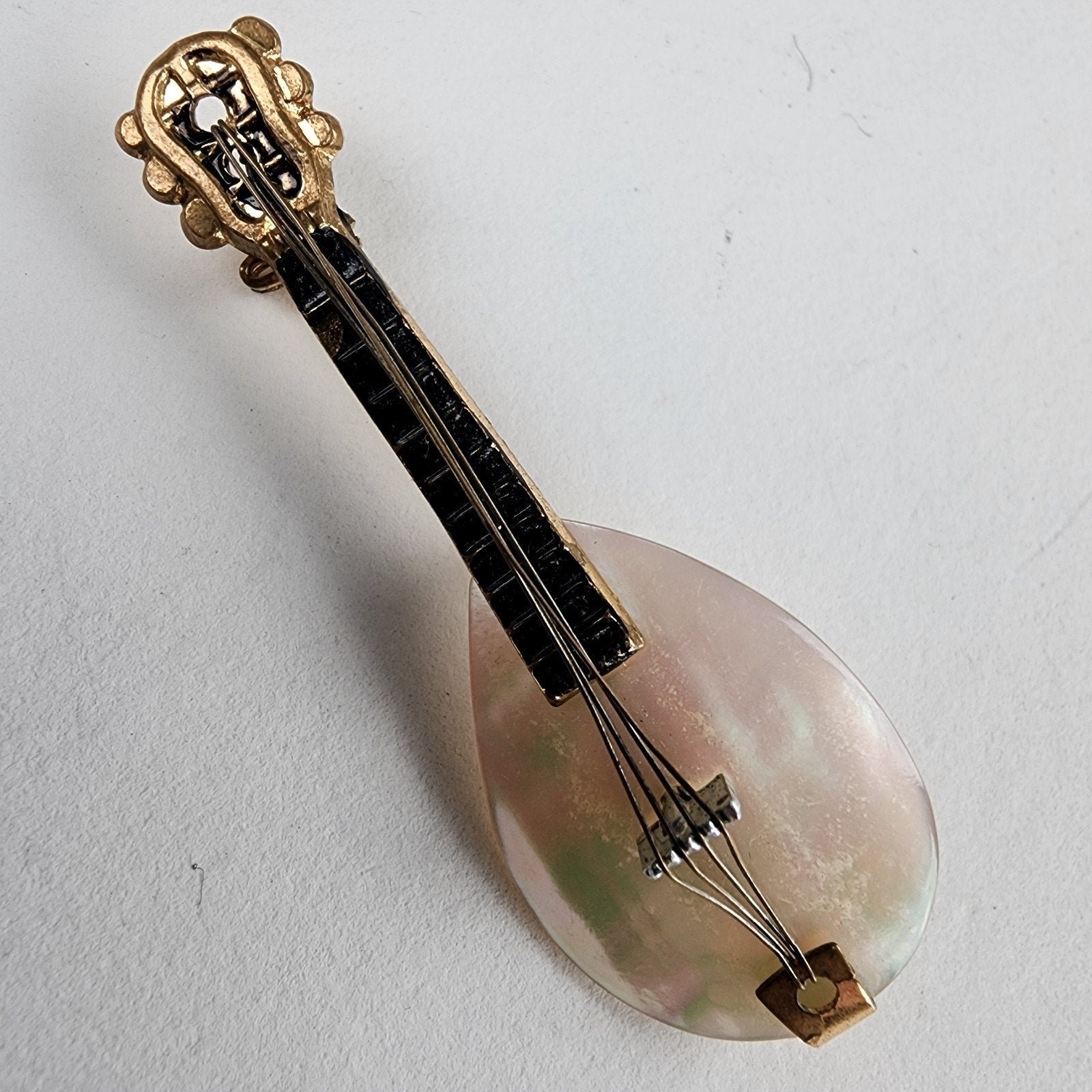 Vintage Mother of Pearl Violin Guitar Brooch Germany
