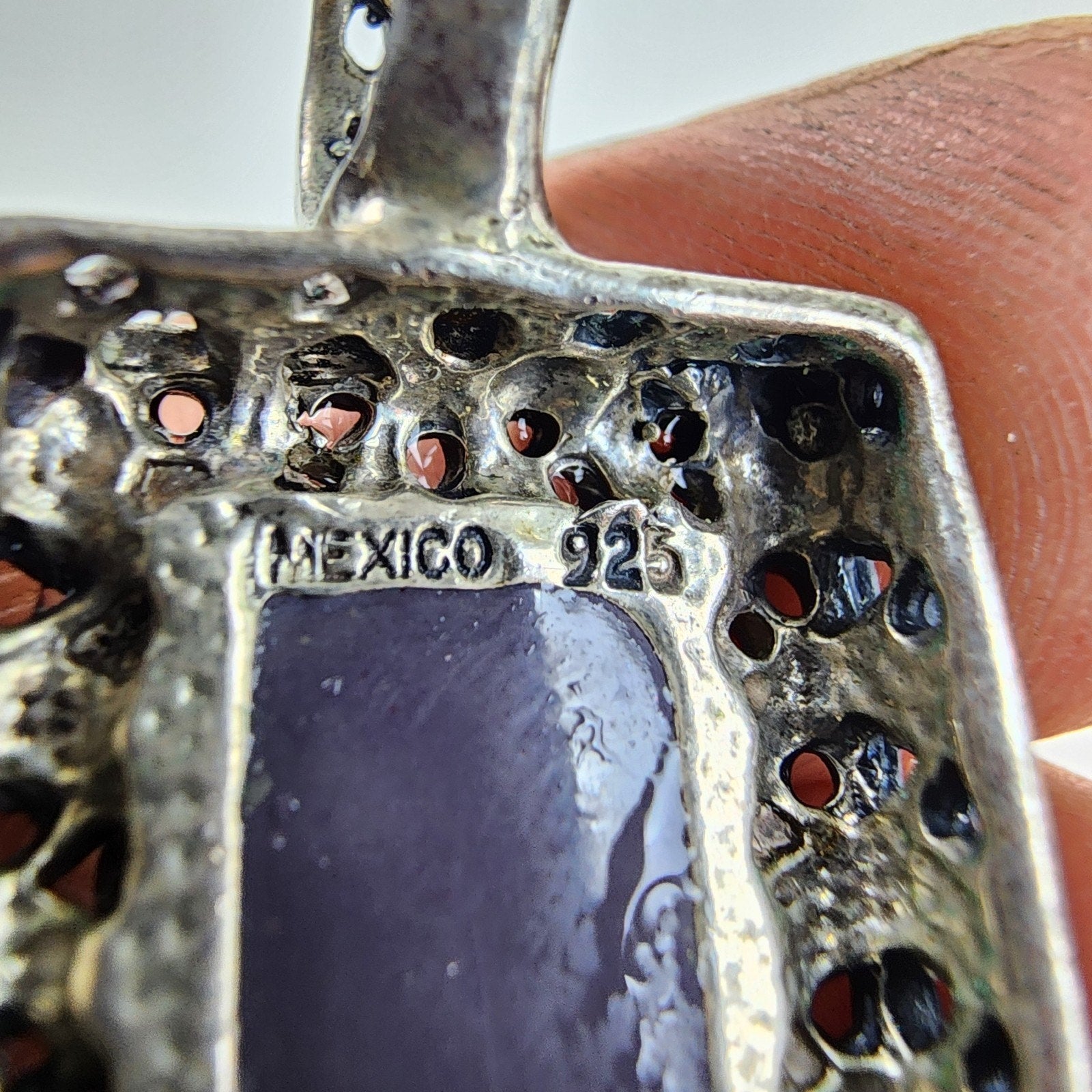 Mexico Abalone Inlay Squre Pendant Sterling Silver 925 Vintage