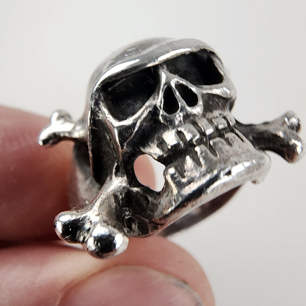 Biker Skull & Crossbones Ring Size 10 Sterling Silver 925 Vintage