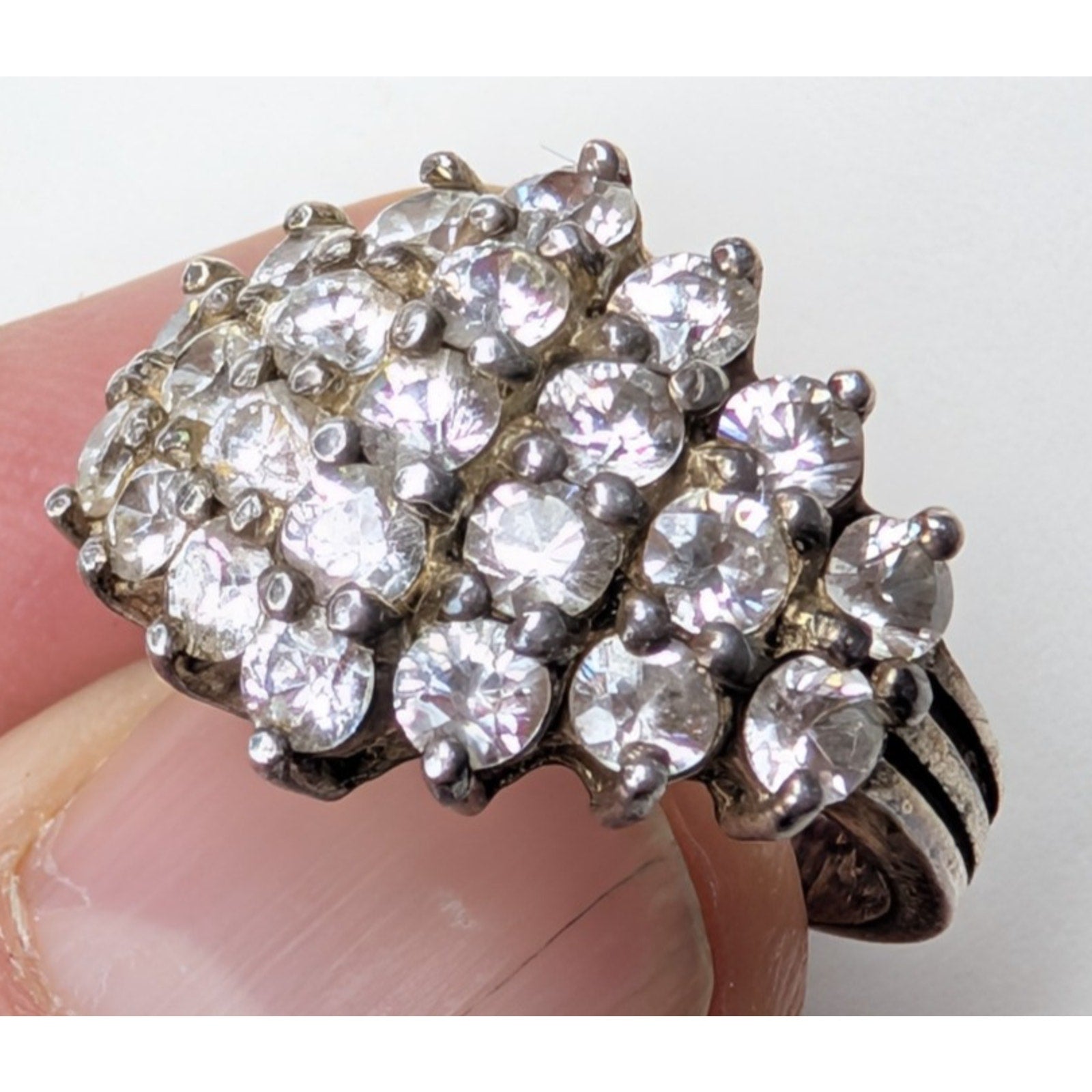Designer CZ Cluster Sterling Silver 925 Ring Size 6