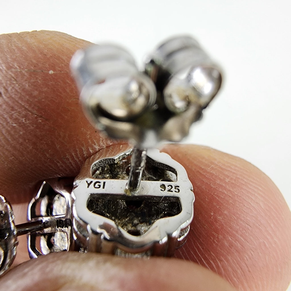 Gemstone Cluster Sterling Silver 925 Stud Earrings Vintage