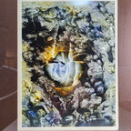 1974 Yvon D'Anjou Decalcomania Tempera Original Painting Surrealist Art MCM