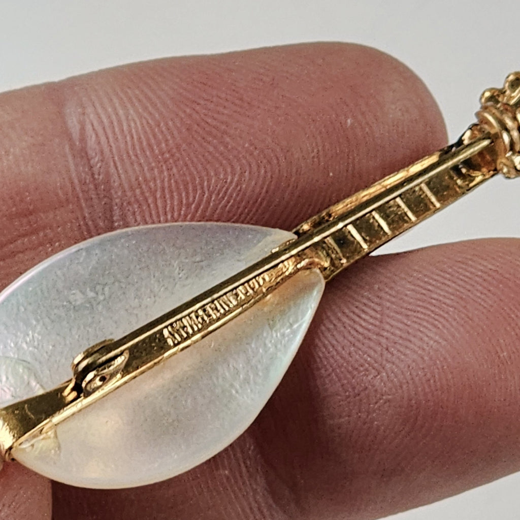Vintage Mother of Pearl Violin Guitar Brooch Germany