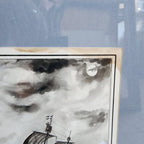 1933 Andoll Anderson Swedish Viking Ship Gouache Framed Painting