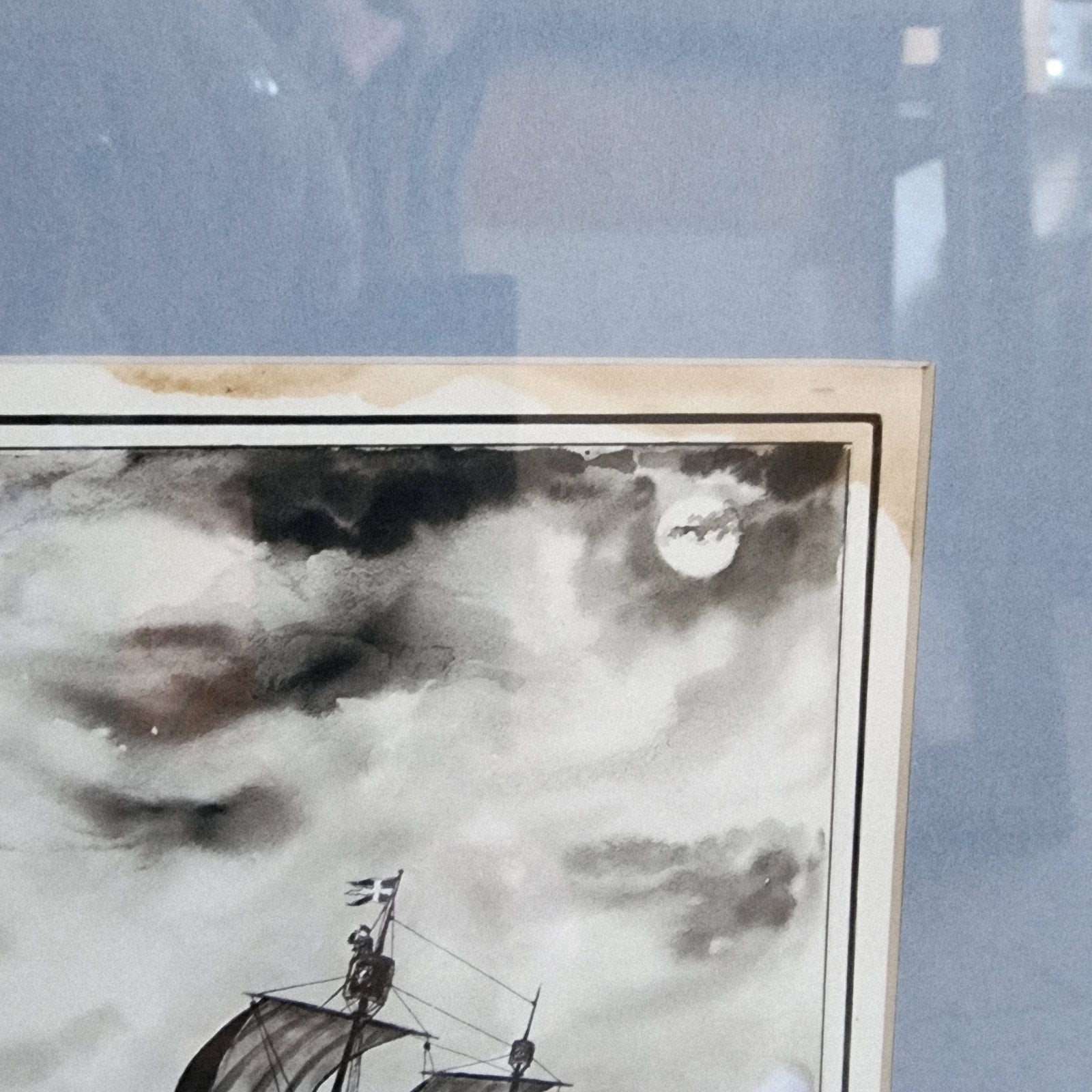 1933 Andoll Anderson Swedish Viking Ship Gouache Framed Painting