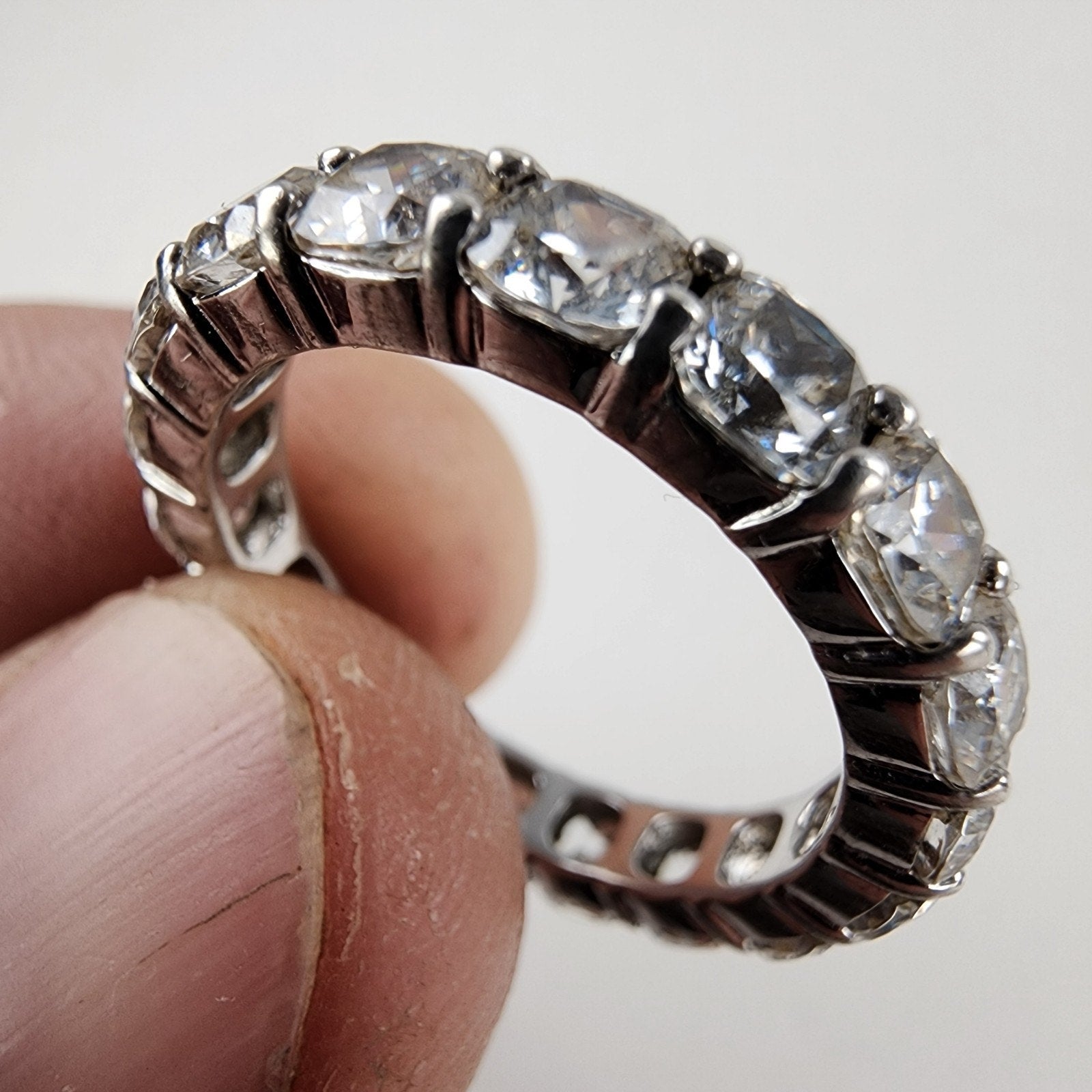 Platinum Over Sterling Silver 925 Clear Stone Eternity Band Ring Size 9