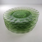 6" Heisey Ridge & Star Green Depression Glass Plate Set of 8