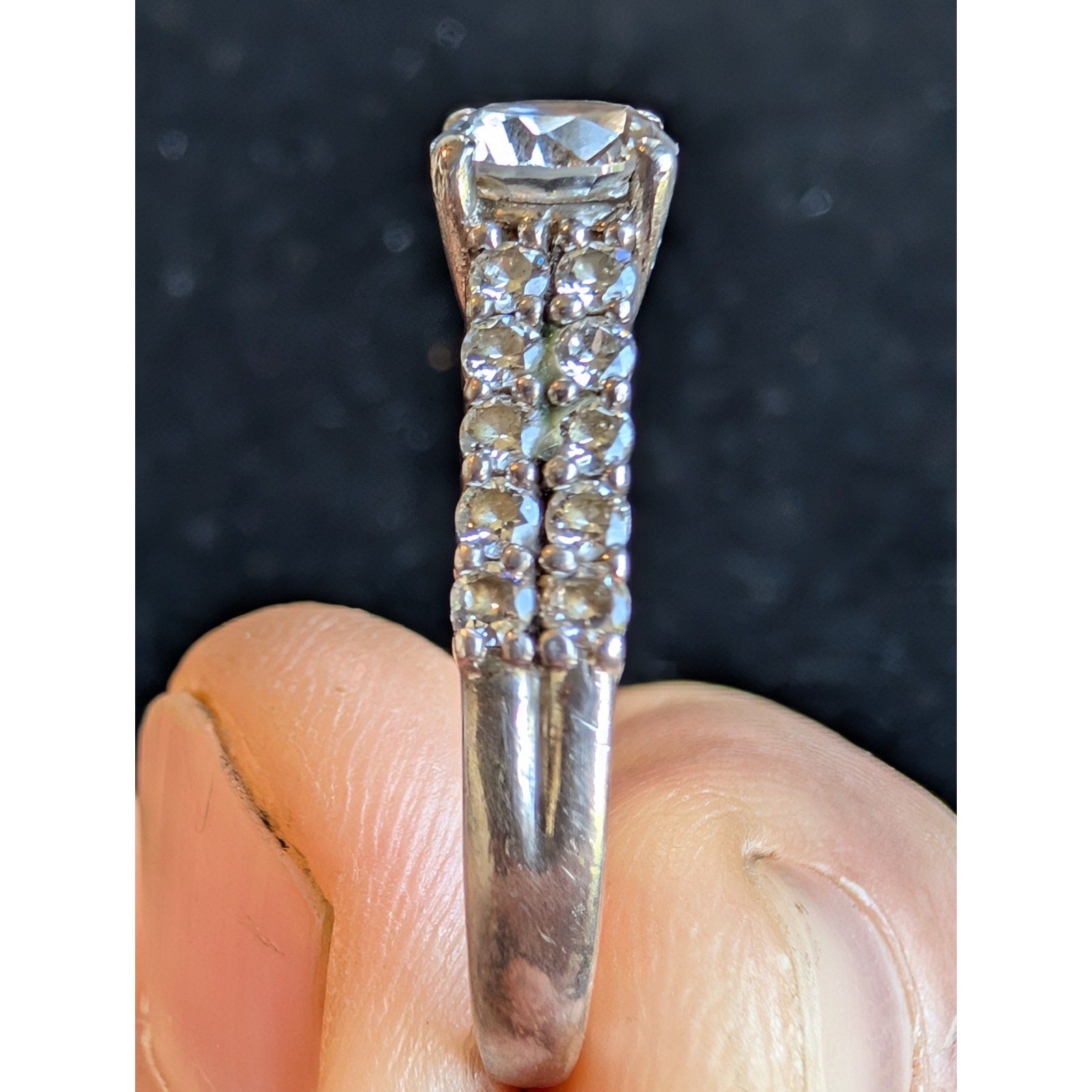 Vintage Double Row CZ Sterling Silver 925 Ring - Size 8 3/4