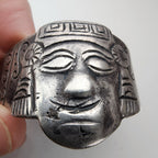 Early Taxco Mayan Warrior Cuff Bracelet 980 Sterling Silver