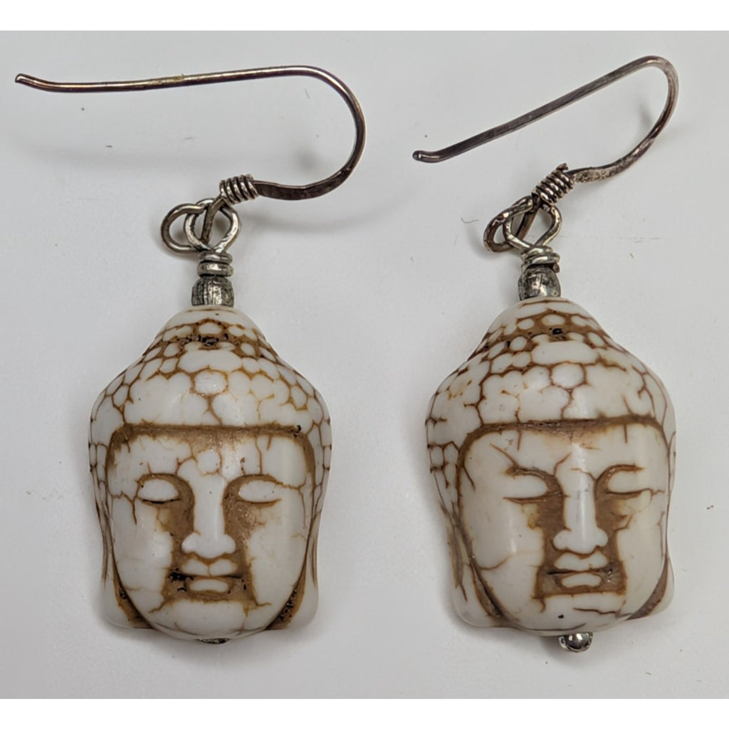 Buddha Head Sterling Silver 925 Dangle Earrings Vintage