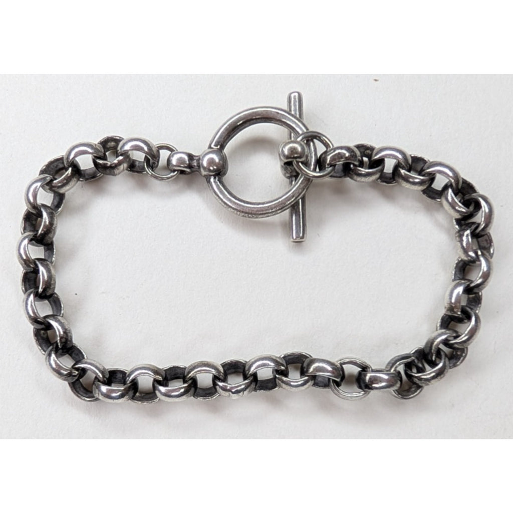 Rolo Link Sterling Silver 925 Bracelet 7 1/2" Length Vintage Toggle Clasp