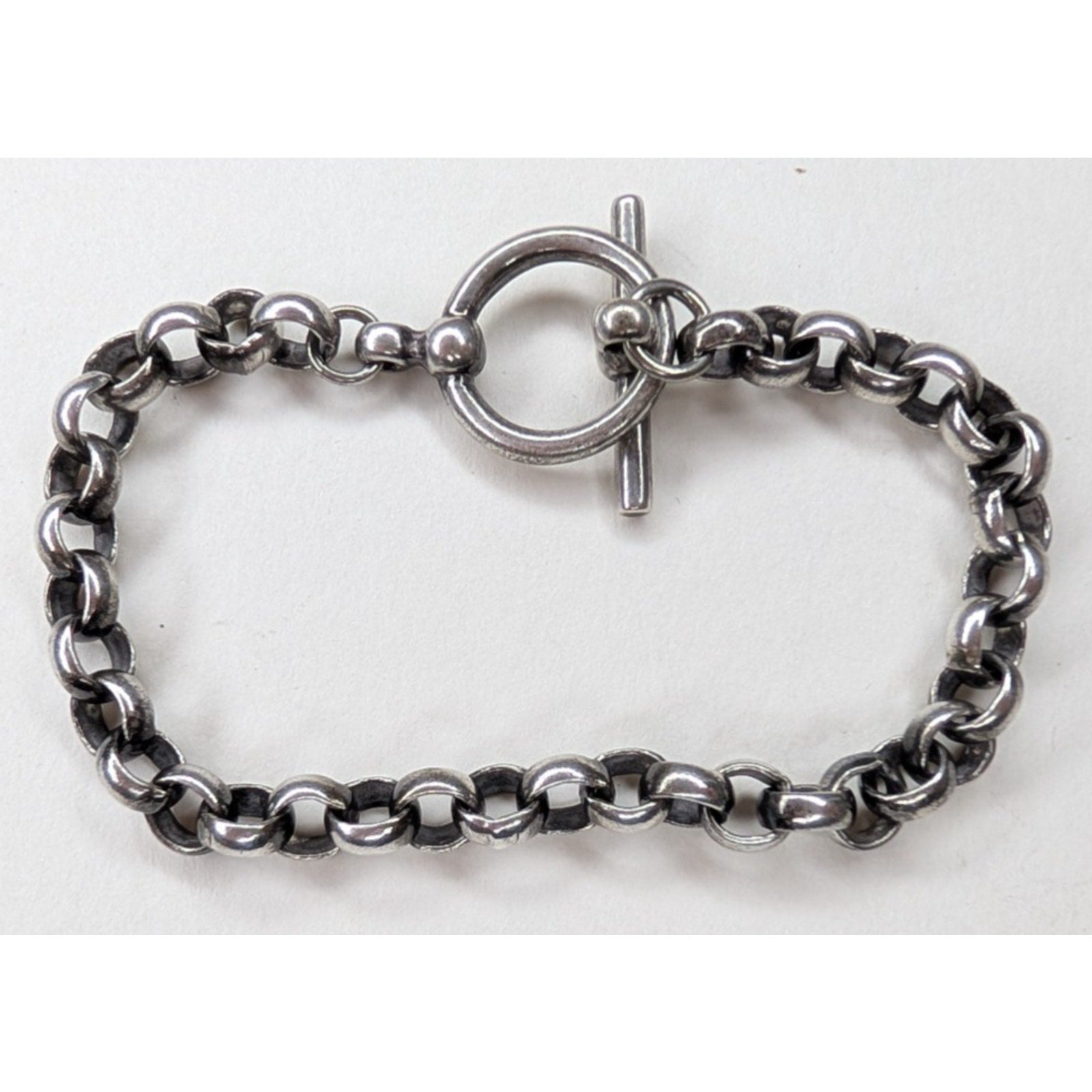 Rolo Link Sterling Silver 925 Bracelet 7 1/2" Length Vintage Toggle Clasp