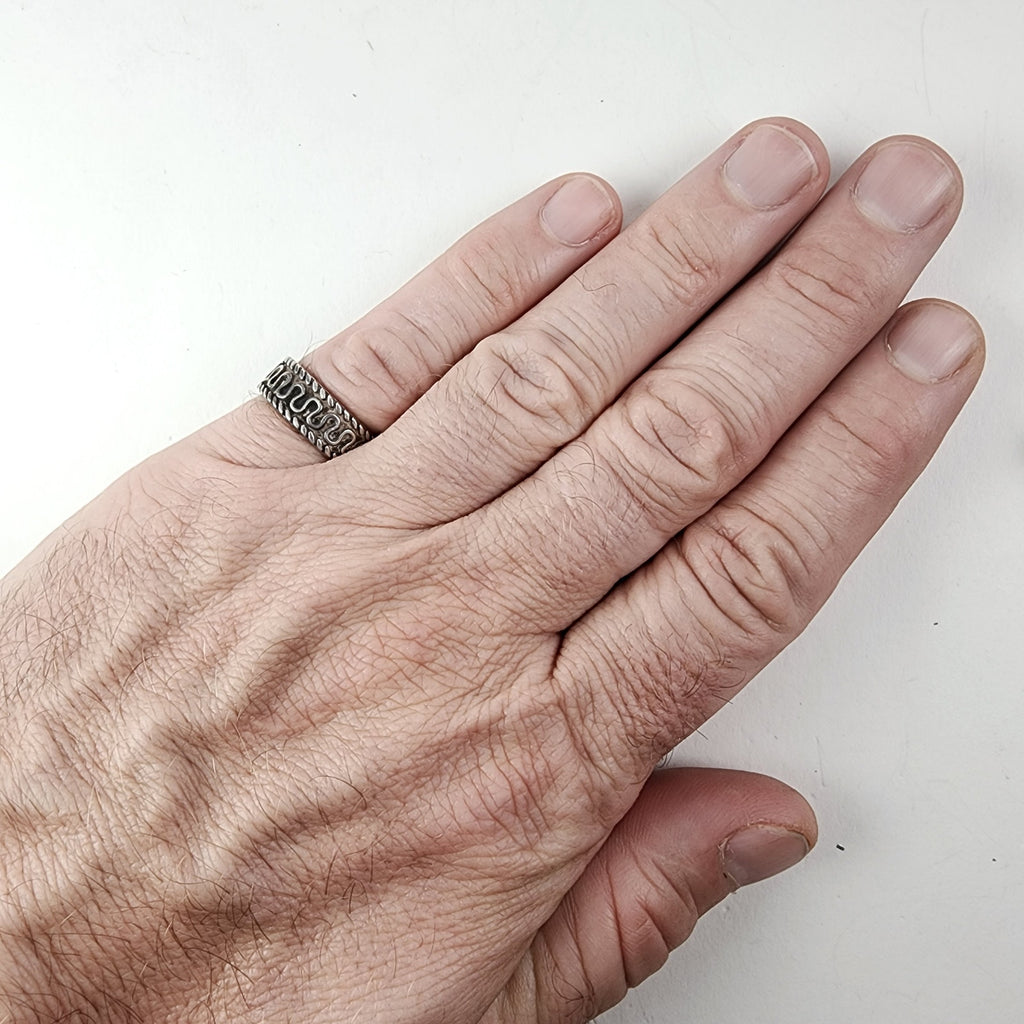 Vintage Mexico Wave Pattern Band Ring Size 8 1l4 in Sterling Silver 925