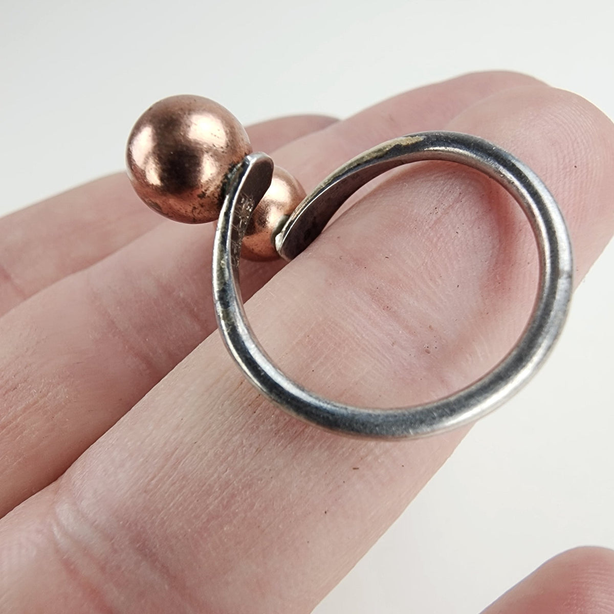 Vintage Silver Filled Copper Colored Ball Bypass Ring Size 8 1/2