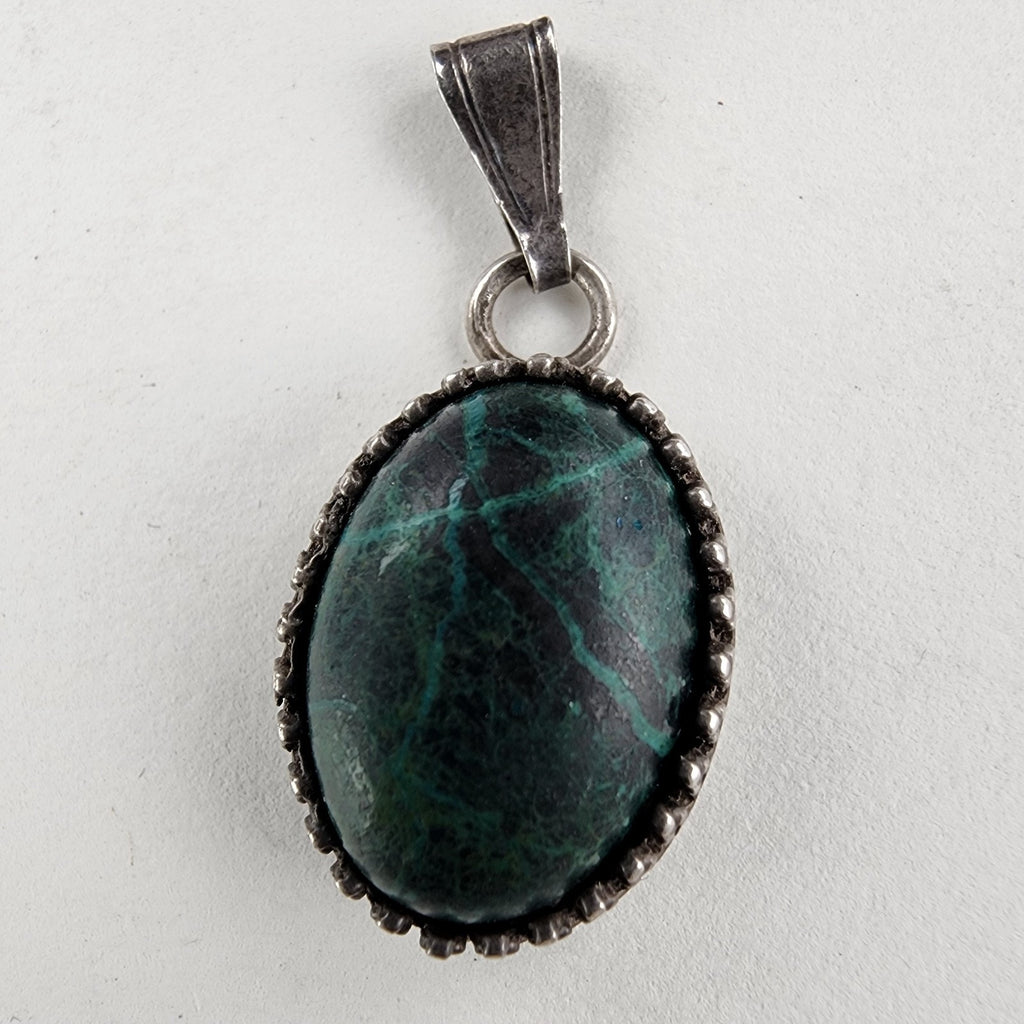 Malachite Oval Pendant Sterling Silver 925 Vintage
