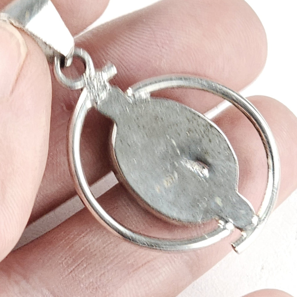 Vintage Green Fire Opal Oval Pendant Sterling Silver 925 Estate