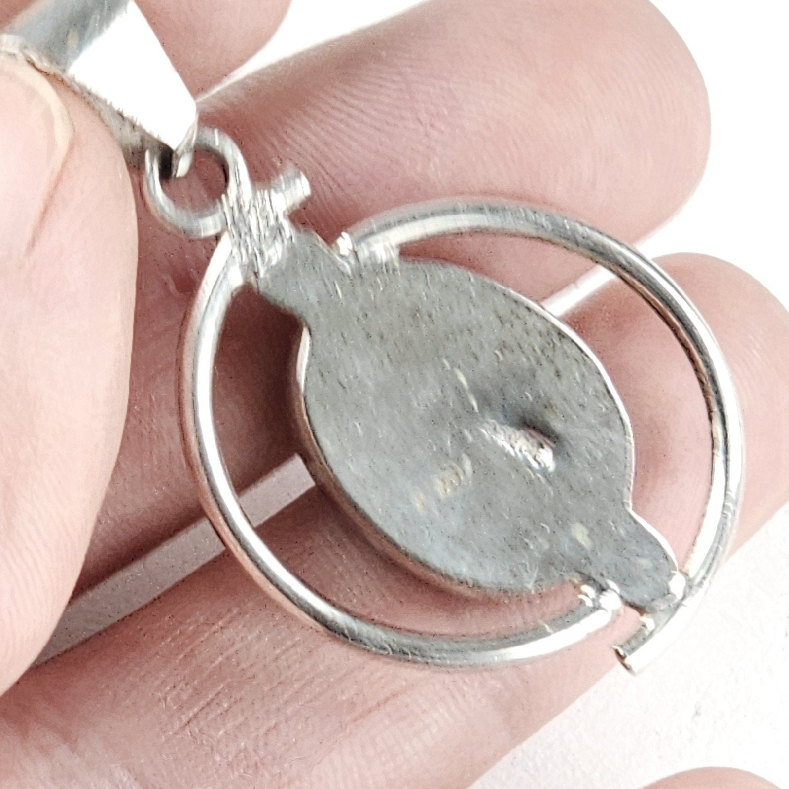 Vintage Green Fire Opal Oval Pendant Sterling Silver 925 Estate