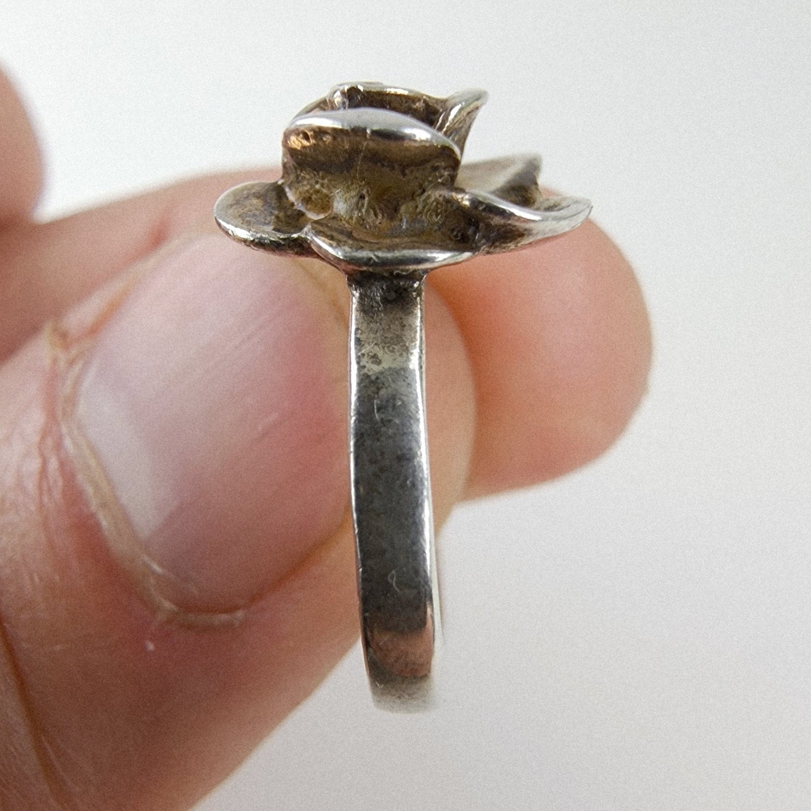 3D Rose Flower Ring Size 7 1/4 Sterling Silver 925 Vintage Band