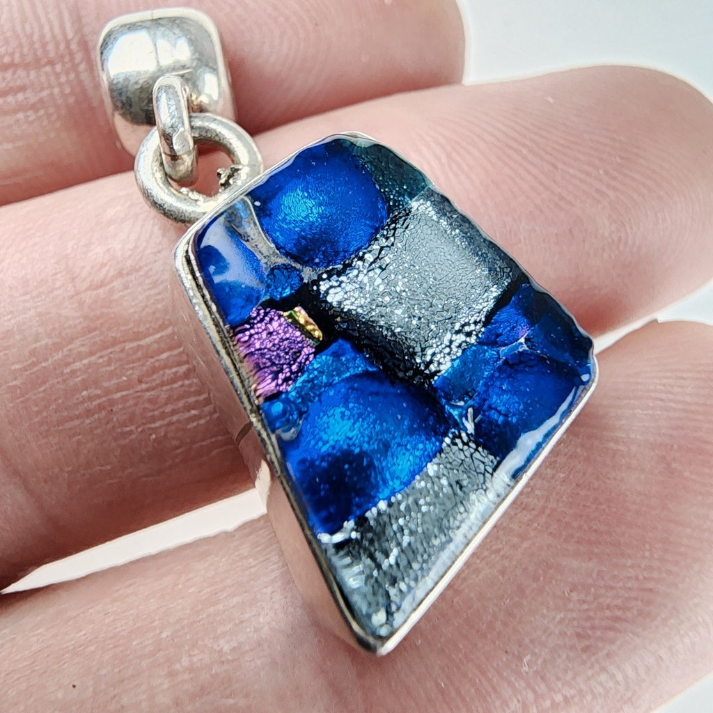 Blue Dichroic Glass Sterling Silver 925 Pendant Vintage