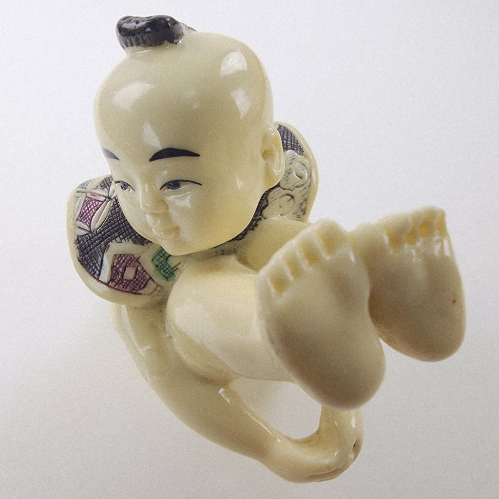 Japanese Boy Fertility Resin Figure Vintage Chinese Hand Carved Details