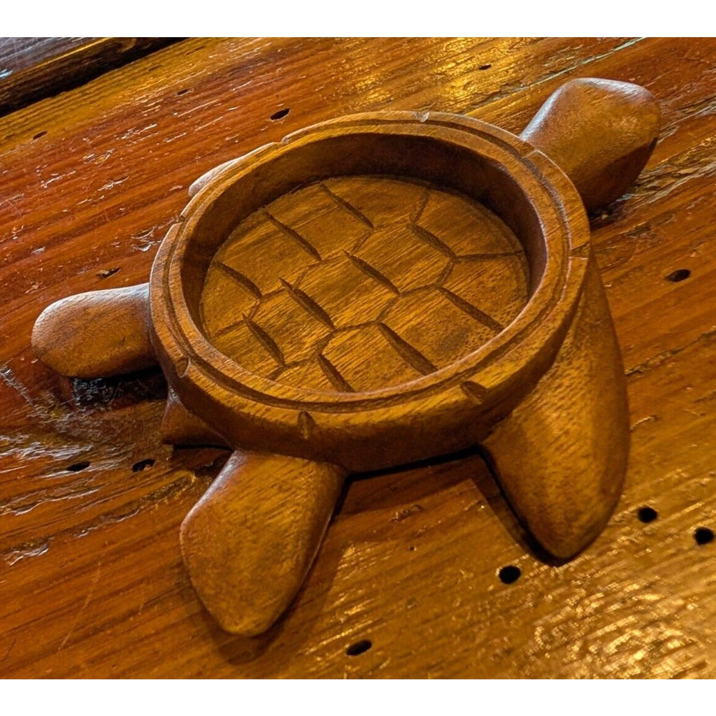 Hand Carved Turtle Wood Trinket Dish Tray Vintage Candy Dish