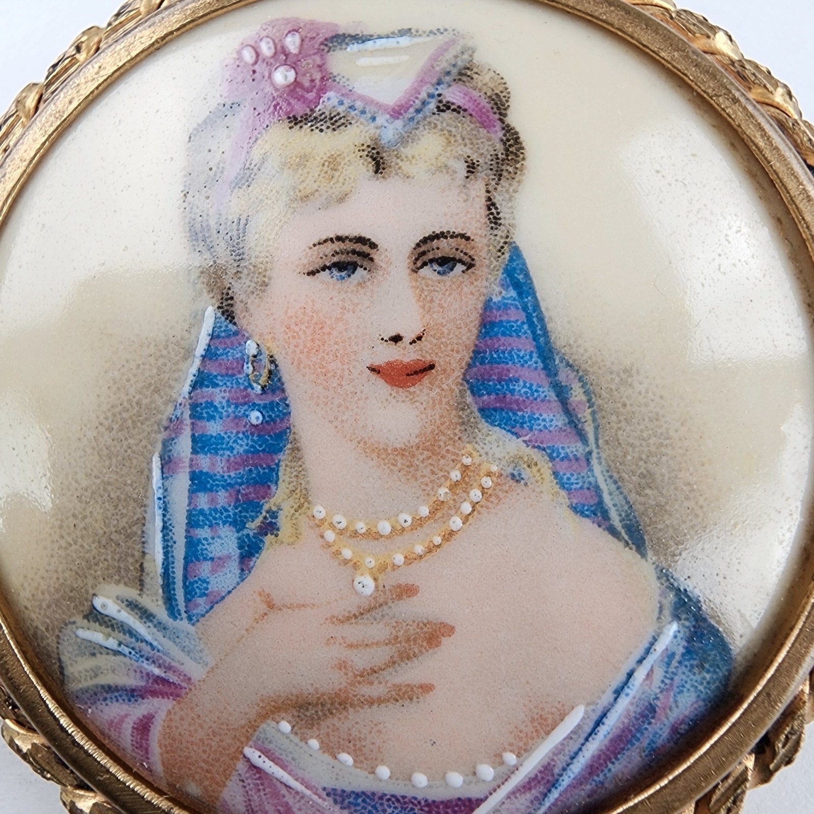 Limoges France Hand Painted Porcelain Miniature Brooch Antique