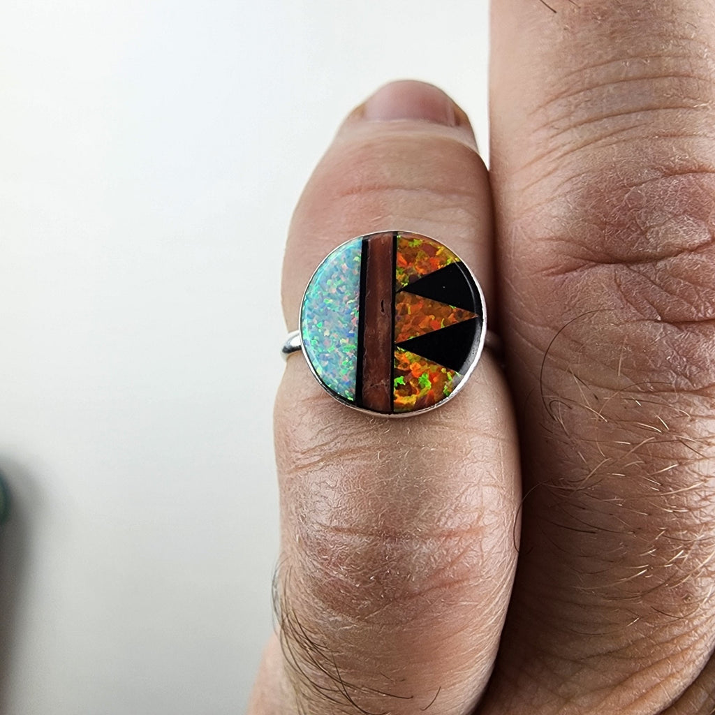 Opal Inlay Southwestern Ring Size 5 Sterling Silver 925 Black Onyx Vintage
