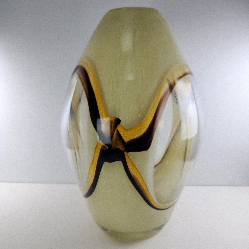 12" Eastern Tan Window Glass Vase Vintage Hand Blown